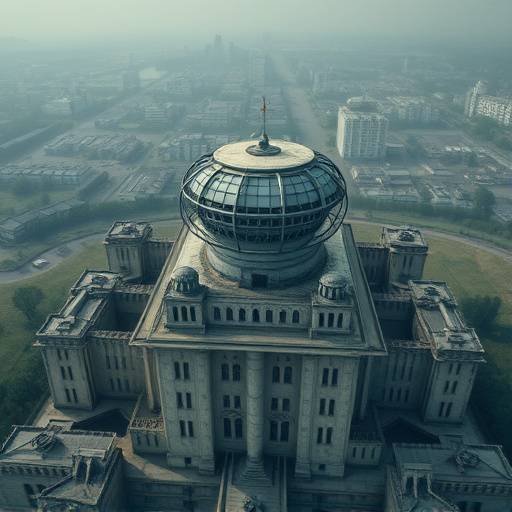 Fotografía aérea de una prisión panóptica con una torre central que permite la vigilancia constante de las celdas.