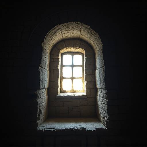 Fotografía de una celda histórica con paredes de piedra y una pequeña ventana, mostrando su austeridad.