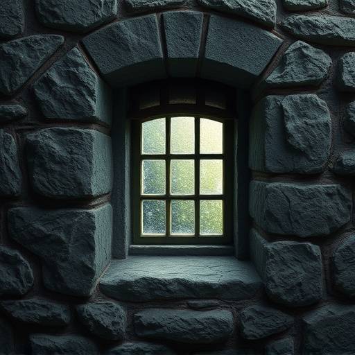 Fotografía de una celda histórica con paredes de piedra y una pequeña ventana.