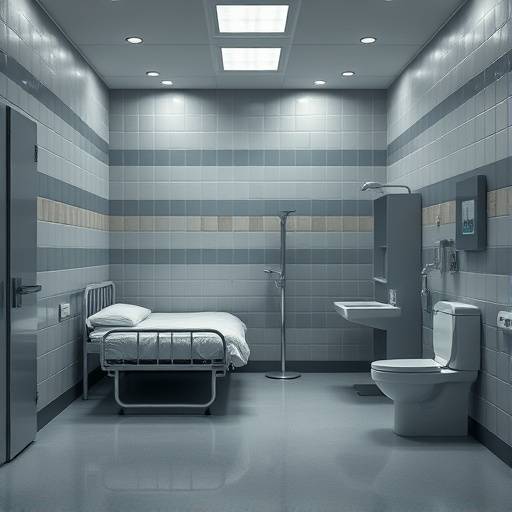 Fotografía de una celda penitenciaria moderna con cama, escritorio y baño.